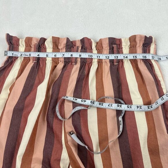 Madewell Womens 14 High Waist Paperbag Shorts Rainbow Stripe Belted Cotton Linen - Picture 10 of 11